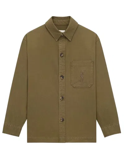 Saint Laurent Cassandre Overshirt In Cotton Gabardine And Linen In Sand