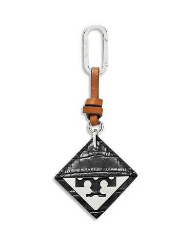 Tory Burch Hidden Logo Croc Embossed Leather Key Fob In Black