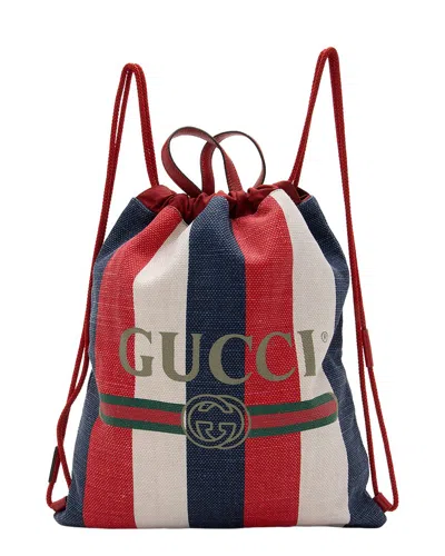 Gucci Blue & Red Canvas, Leather & Nylon Sylvie Stripe Logo Drawstring  Backpack (authentic Pre-love In Multi