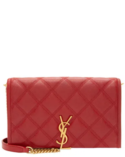Saint Laurent Red Leather & Quilted Leather Becky Chain Wallet (authentic Pre-  Loved) In Red