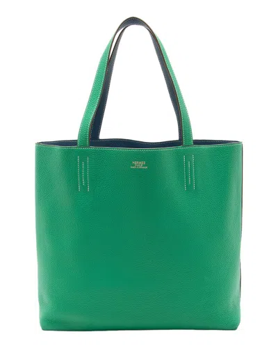 Pre-owned Hermes Hermès Green Leather Double Sens 45 Tote (authentic Pre-loved)