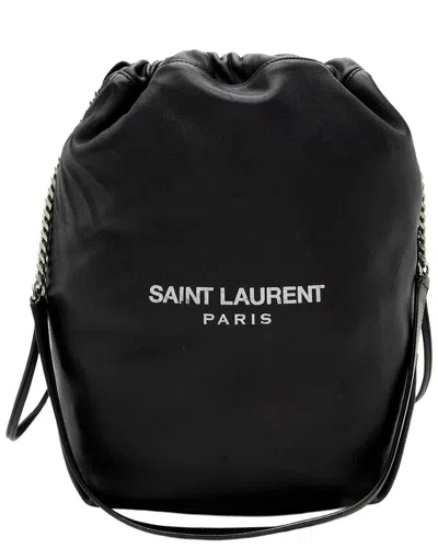 Saint Laurent Teddy Leather Bucket Bag In Black