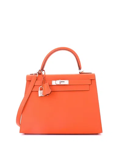 Pre-owned Pre-owned Hermes  Hermes Kelly 28 Handbag Orange Epsom With Palladium Hardware