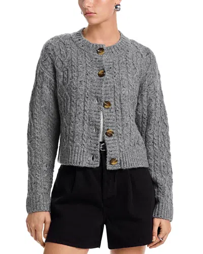Aqua Cable Knit Crewneck Cardigan - Exclusive In Gray