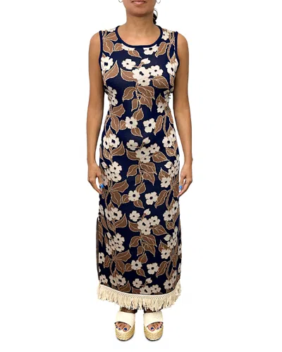 Point Fringe Column Dress In Multi