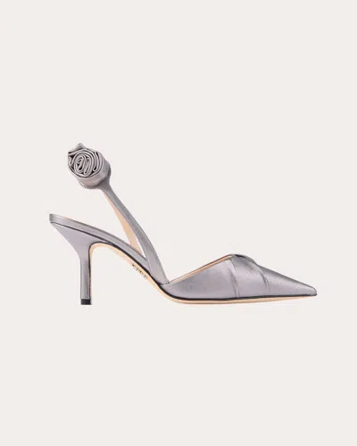 Rodo Women's Nava 80 Rosette Metallic Leather Slingback In Silver
