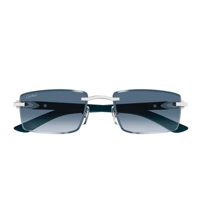 Cartier Ct0582s004 Silver Grey Blue In Blue