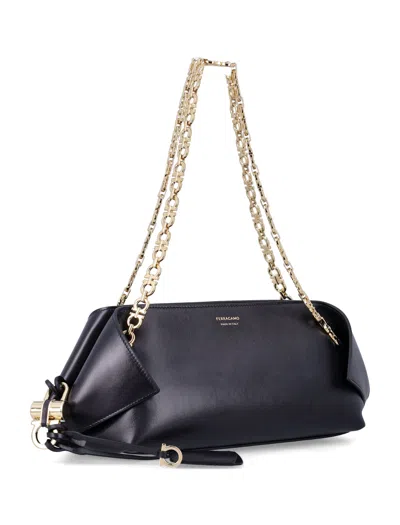 Ferragamo Folded Calfskin Shoulder Bag In Black