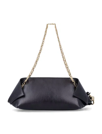 Ferragamo Folded Calfskin Shoulder Bag In Black