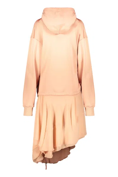 Diesel Asymmetrical Dress In Peach With Hood In Orange