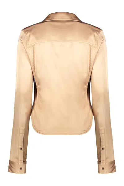 Diesel Elegant Golden Satin Shirt With Classic Collar In Gold