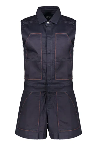 Diesel Short Denim Jumpsuit In Dark Blue Without Sleeves Versatile In Blue