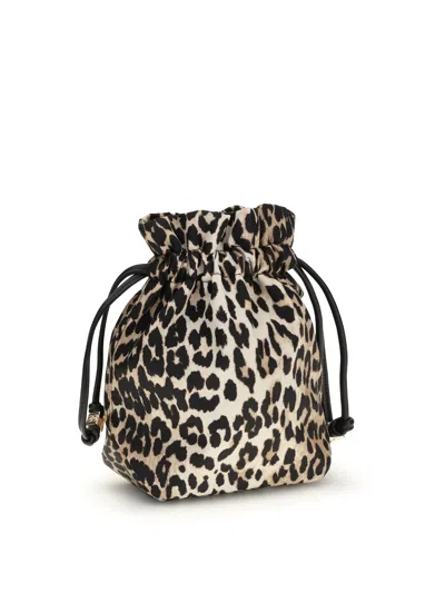 Ganni Bucket Pouch With Leopard Print In Animal Print