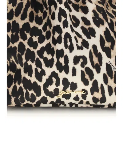 Ganni Bucket Pouch With Leopard Print In Animal Print