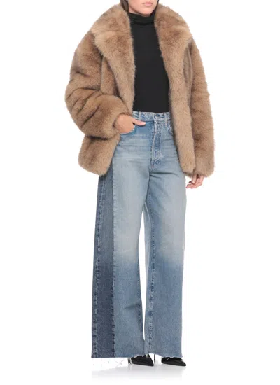 Mother The Pipe Dream Button Sneak Fray Jeans In Blue