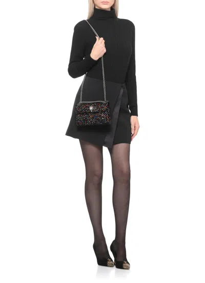 Kurt Geiger Shoulder Bag Velvet Pattern Rhinestone Detail In Black