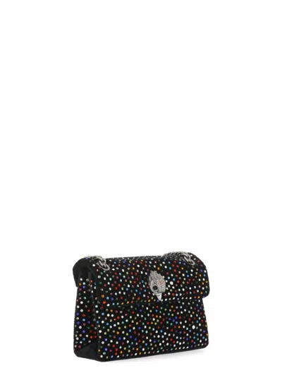 Kurt Geiger Shoulder Bag Velvet Pattern Rhinestone Detail In Black