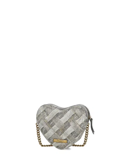 Kurt Geiger Kensington Denim Heart Shaped Crossbody In Gold