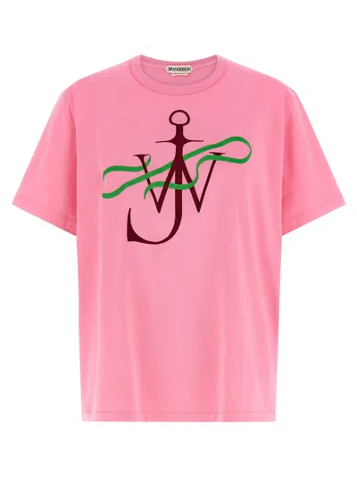 Jw Anderson Ribbon Anchor Graphic Crew Neck T Shirt In Pink