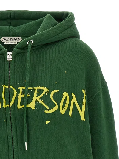 Jw Anderson Hoodie Print Hood Kangaroo Pocket Ribbed Cuffs In Green