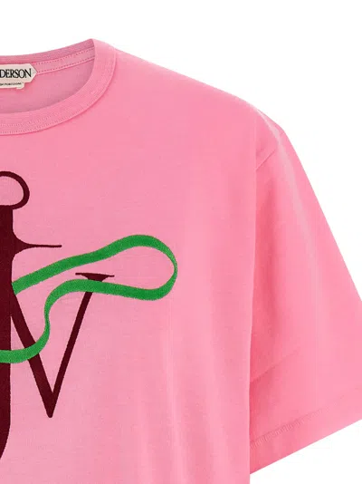 Jw Anderson Ribbon Anchor Graphic Crew Neck T Shirt In Pink