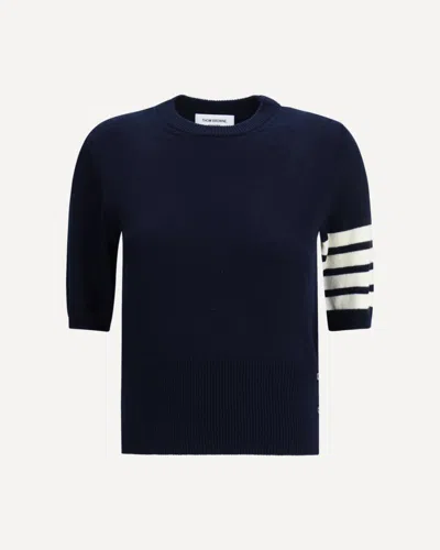 Thom Browne Short Sleeve Sweater In Blue