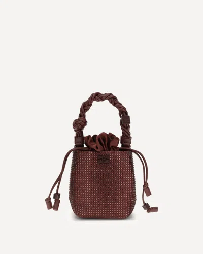 Ganni Mini Bou Embellished Bucket Bag In Burgundy