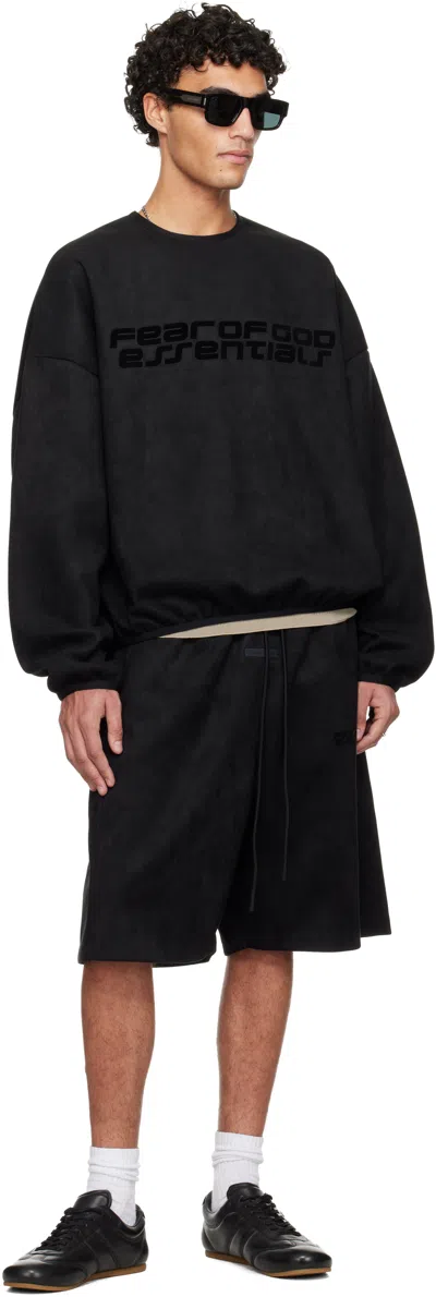 Essentials Black Holiday Faux-suede Fleece Relaxed Shorts In Black