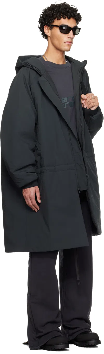 Essentials Gray Holiday Tech Nylon Hooded Parka In Black