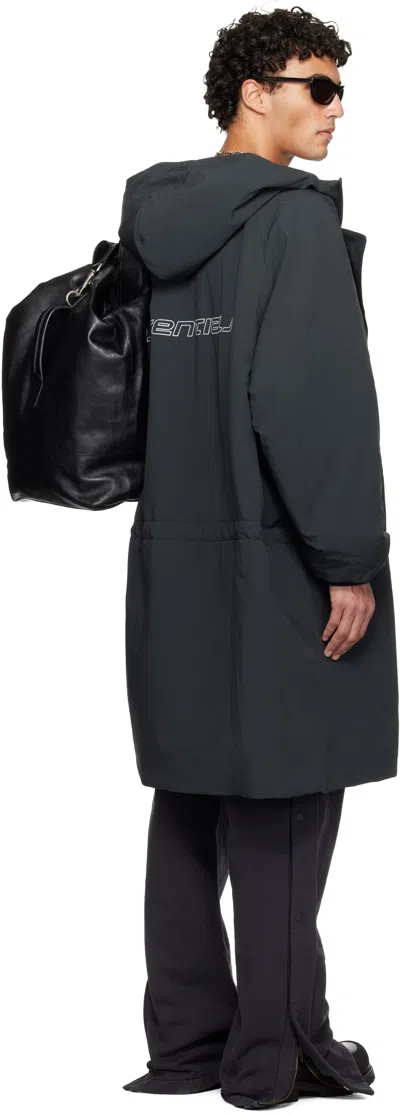 Essentials Gray Holiday Tech Nylon Hooded Parka In Black