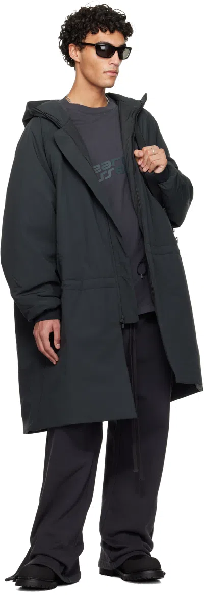 Essentials Gray Holiday Tech Nylon Hooded Parka In Black