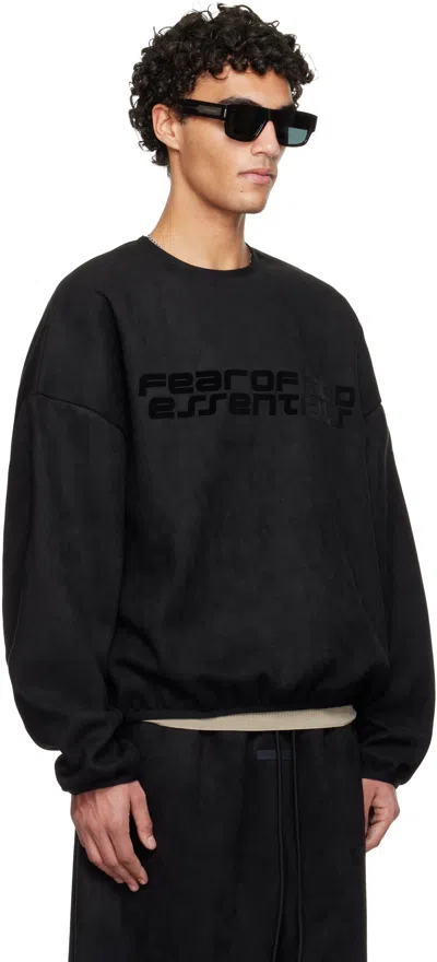 Essentials Black Holiday Modern Crewneck Faux-suede Sweatshirt In Black