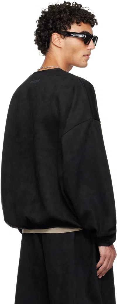 Essentials Black Holiday Modern Crewneck Faux-suede Sweatshirt In Black