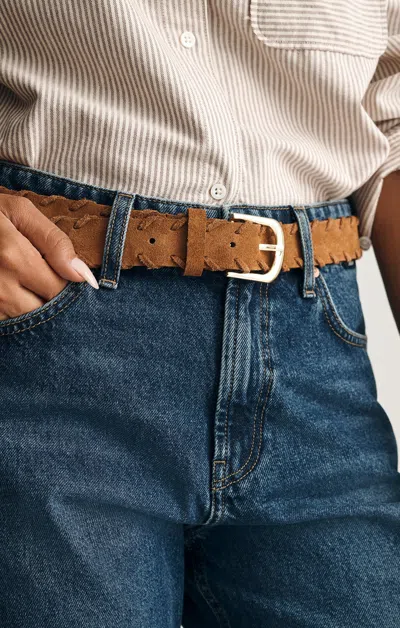 Mavi Leather Textured Trim Belt In Sierra In Brown