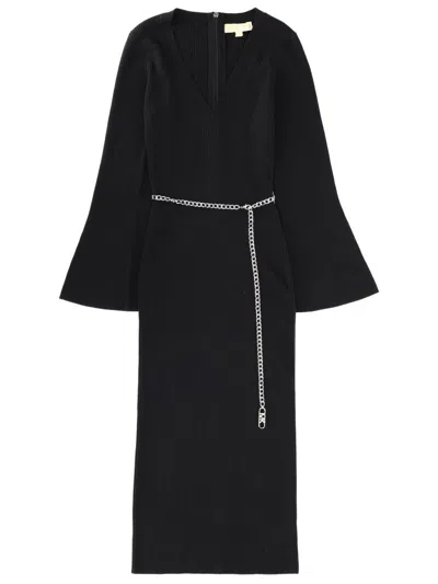 Michael Kors Wool Midi Dress In Black