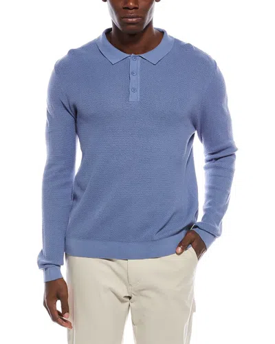 Onia Textured Knit Long Sleeve Polo Shirt In Blue