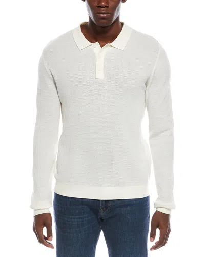 Onia Textured Knit Long Sleeve Polo Shirt In White