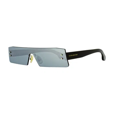 Victoria Beckham Sunglasses Rectangle Rimless, Black Frame And Solid Grey Silver Mirror Lens Vb241s001 In Blue