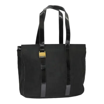Pre-owned Ferragamo Vala Tote Canvas Canvas Tote Bag Bag () In Black