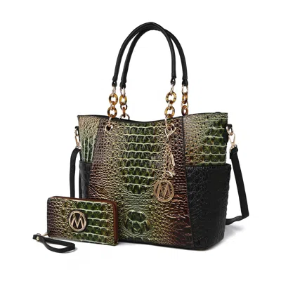 Mkf Collection By Mia K Bonita Women's Croco Tote Bag & Wallet Set By Mia K In Green