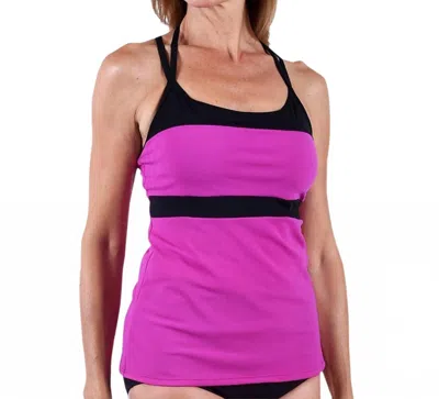 Dolfin Color Block Chlorine Resistant T-back Tankini Top In Dol Violet In Multi