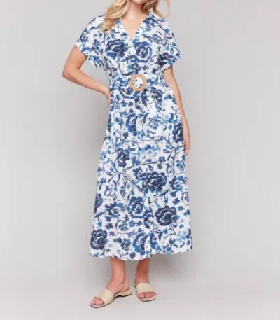 Charlie B Floral Print Cotton Maxi Dress In Delphinium In Blue