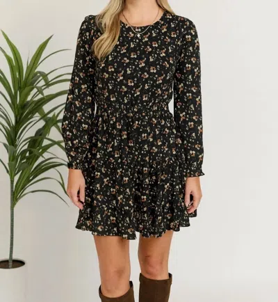 Paper Crane High Neck Long Sleeve Flower Dress In Black Multi In Black