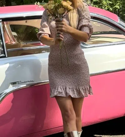 Paper Crane Square Neck 3/4 Sleeve Smock Dress In Mauve Multi In Gray