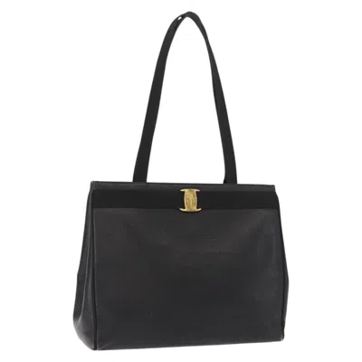 Pre-owned Ferragamo Vala Tote Leather Leather Tote Bag Bag () In Black
