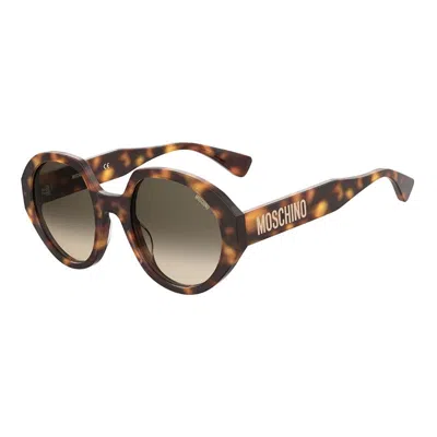 Moschino Sunglasses Round Full Rim, Black Frame And Dark Grey Gradient Lens Mos126/s08079o In Brown