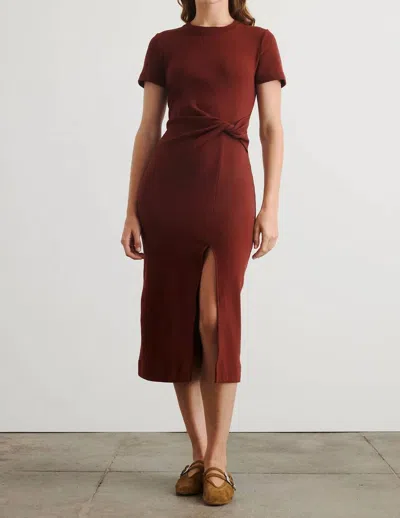 Tanya Taylor Short Sleeve Cody Dress In Raisin In Red