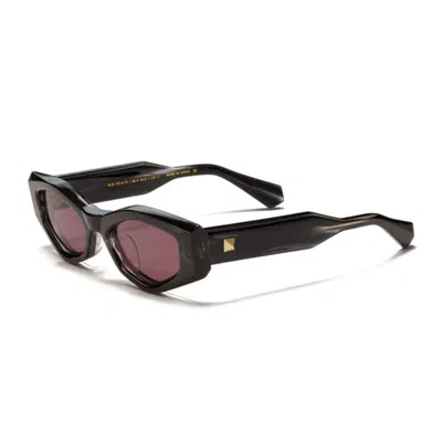 Valentino Sunglasses Cat Eye Full Rim, Shiny Black Frame And Dark Bordeaux Ar Lens Vls-101a In Black