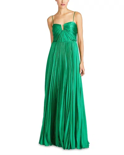Monique Lhuillier Helena Pleated Satin Gown In Green In Green