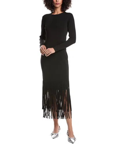 Toccin Darby Long Sleeve Fringe Dress In Black